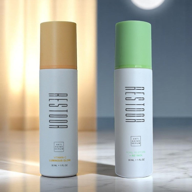 AM + PM Essentials Duo - Restoor Skin Essentials - Quality Anti Aging Serums