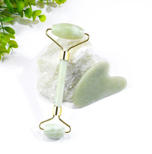 Authentic Jade Facial-Roller and Gua-Sha Stone Set